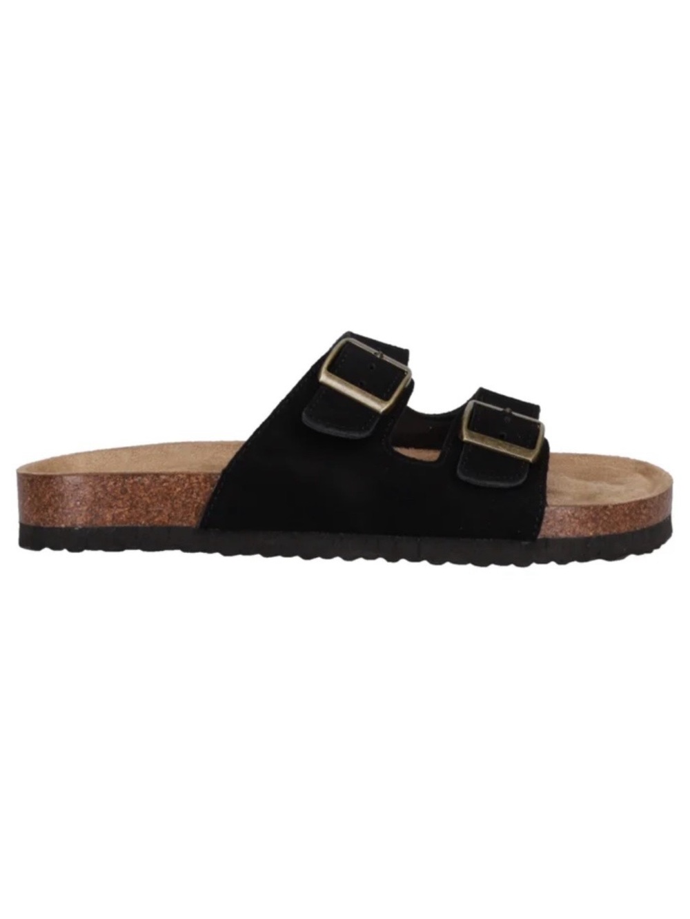 Women’s Khombu Black Double-Buckle Cork Footbed Slide Sandal - Picture 2 of 8